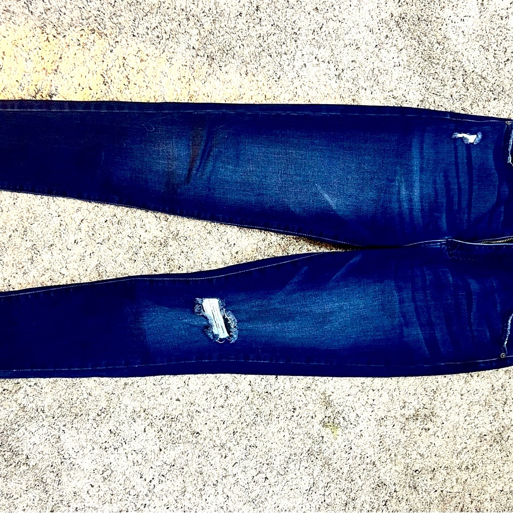 Women's Dark Blue Distressed Ankle Jeans